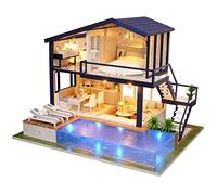 shenruifa DIY Miniature Wooden Villa, Delicate Design Modern Style Assembling Doll House Model Kit, for Home Decoration Gift