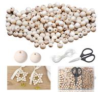 SHENSAIGO 400 PCS Natural Wooden Beads Set, 8mm,10mm Round Wooden Beads for Crafting, Macrame Bead with Storage Box and 5m Elastic Cord, Craft Beads with Holes for DIY Decorations Jewellery Making