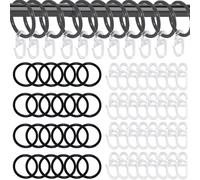 SHENSAIGO 50 PCS Curtain Rings and Hooks, Metal Black Curtain Rings with 50 Curtains Hooks Plastic, 30 MM Internal Diameter Curtains Pole Ring for Drapery Hanging Shower