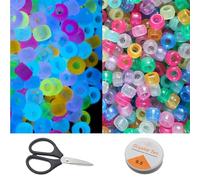 SHENSAIGO 900PCS Luminous Pony Beads, 6 X 9mm Kandi Beads Glow in The Dark, Big Hole Hair Bead with Scissors Rope, Colourful Plastic Bead, Small Craft Beads for Hair Braid Bracelet Necklace Making