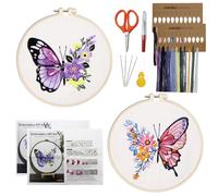 SHENSAIGO Embroidery Kit for Beginners, 2 PCS Cross Stitch Kits for Adults Butterfly, Starter Embroidery Kits for Adults with Hoops and Tool, Flower Embroidery Patterns for Adult Craft Kits Enthusiast