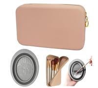 SHENSAlGO Silicone Makeup Brush Bag, Makeup Bag for Travel with Zipper, Make up Brush Holder Case with Foldable Brushs Cleaner Pad, Portable Make up Organiser Bags for Toiletries Cosmetic Sunglass