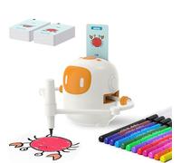SHENSE Drawing Robot for Kids with 100 Cards, Voice Interactive Educational Drawing Machine, Montessori Painting Learning Toys for 3 4 5 6 7 8 Year Old Boys Girls Birthday Party (White Orange)
