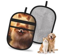 SHEnshg Happy Pomeranian Pet Hair Removal Glove - Heavy Duty Reusable Electrostatic Mitt for Dogs, Cats, Furniture & Car Interior Cleaning - Grooming & Lint Tool