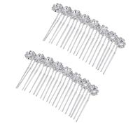 Shensuii 2Pcs Rhinestone Side Hair Combs, Silver Bridal Hair Accessories, Alloy Pearl Bling Flower Hairs Combs Slides for Women, Bling Flower Jewelry Clips Accessories for Charm Bridal Wedding
