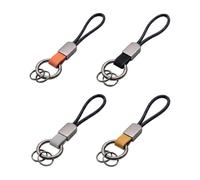 Shentu Bulk-Free Small Keyring Loop, Anti-Lost Leather Car Keychain Strap with Metal Clips, 4 Pack Smart Key Ring Holder for Family Vehicle Office, Slim Pocket-Size Keyrings Hoop Set, 4 Colours