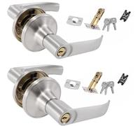 SHENYI 2 Pack Door Handle Lock with Keys, 25-45mm Door Handles with Adjustable Latch Privacy for Bedroom,Bathroom,Kitchen,Office,Internal (Silver)