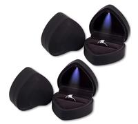 SHENYI 2Pcs Ring Box With LED Light Heart Shape Jewellery Gift Box Auto Lighted Up Velvet Earring Ring Case Creative Luxury Storage Display Holder for Engagement Proposal Wedding (Black)
