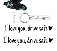 SHENYI 3pcs I Love You Driving Safe Mirror Sticker And Keyring Drive Safe Rearview Decal, Sticker With Heart For Car Stickers Decal,For Husband Wife Family Friends