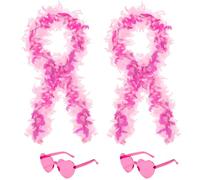SHENYI 4Pcs Colorful Fancy Dress Feather Boa Set, 4ft Feather Boa with Heart Rimless Sunglasses for Women, Artificial Fluffy Boa Decorations wit for Dancing Wedding Party Cosplay Halloween (Pink Mix)