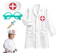 SHENYI Kids Doctor Role Play Costume Set - 4 Pieces, Children's Costume Accessories Role Play Outfit for Halloween Birthday Party Fancy Dress (White)