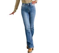 shenyoukong Tummy Control Bootcut Jeans,High Waisted Stretchy Pull on Tummy Control Flared,Women's Stretch Flare Jeans,Stretchy Flared Wide Leg Denim Pants (Dark Blue-Regular,M)