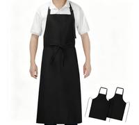 SHEOMERN 3 Pcs Dual Waterproof Long Apron, Anti-Tear Lightweight Cloth Apron for Dishwasher Dish Washing Dog Grooming Lab Cleaning Kitchen Chef Cooking BBQ Painting Butcher for Women & Men (Black)
