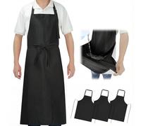 SHEOMERN 3 Pcs Dual Waterproof Long Apron, Anti-Tear Lightweight Cloth Apron for Dishwasher Dish Washing Dog Grooming Lab Cleaning Kitchen Chef Cooking BBQ Painting Butcher for Women & Men (Black)