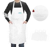 SHEOMERN 3 Pcs Dual Waterproof Oilproof Kitchen Chef Aprons with 4 Pockets for Men Women, Adjustable Soft Anti-Tear Cooking Bib Apron for Baking Grilling BBQ Painting Cleaning (White)