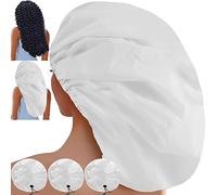 Sheomern 3 Pcs Super Jumbo Adjustable Satin Lined Shower Caps for Long Hair & Braids, Extra Extra Large Shower Cap for Women & Men, XXL Shower Cap with Waterproof Edge for Dreadlocks, Locs (White)