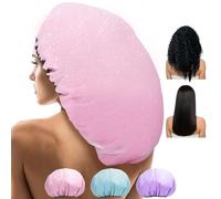 Sheomern 3 Pcs Super Jumbo Adjustable Satin Lined Shower Caps for Long Hair & Braids, Extra Large Shower Cap for Women & Men, Reusable XL Shower Cap with Waterproof Edge for Dreadlocks, Locs
