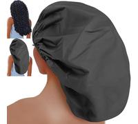 Sheomern Adjustable Extra Large Shower Cap with Waterproof Elastic Edge, Reusable Shower Cap for Women Long Hair, Satin Lined Shower Cap for Braids, Thick Hair, Locs (Black)