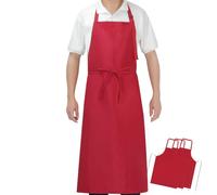 SHEOMERN Dual Waterproof Cloth Apron, Anti-Tear Lightweight Apron with Long Waist Ties Adjustable Dishwasher Aprons, Red, Large