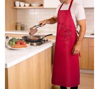 SHEOMERN Dual Waterproof Cloth Apron, Anti-Tear Lightweight Apron with Long Waist Ties Adjustable Dishwasher Aprons, Red, Large