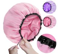 Sheomern Dual Waterproof Design Adjustable Terry Shower Cap for Women and Men, EVA Double Layer Bath Cap Reusable for Braids, Long Hair, Dreadlocks (2 Pcs 13.5")