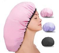 Sheomern Extra Large Shower Cap for Women, Jumbo Shower Caps Reusable Waterproof Satin Lined Shower Cap, XL Adjustable Double Layer for Long Hair, Braids, Curly, Dreadlocks, Locs (3 Pcs)