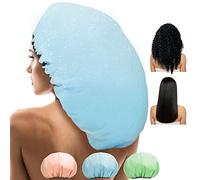 Sheomern Jumbo Shower Cap for Women, Extra Large Shower Caps Reusable Waterproof Satin Lined Shower Cap, XXL Adjustable Double Layer for Long Hair, Braids, Curly, Dreadlocks, Locs (3 Pcs)