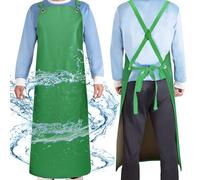 SHEOMERN Waterproof Rubber Apron, 43" Anti-Tear Heavy Duty Vinyl Adjustable Thicker Cross Back Dishwasher Apron for Restaurant Dishwashing, Butcher, Lab Work, Dog Grooming Green