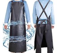 SHEOMERN Waterproof Synthetic Rubber Dishwasher Aprons Heavy Duty Butcher Apron Adjustable Cross Back Dishwasher Apron, Black/White, 43 cm x 26 cm