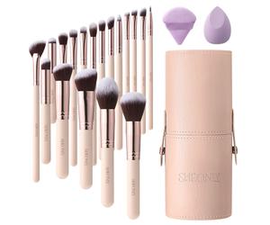 Sheonly 18-Piece Nude Pink Makeup Brush Set Cruelty-Free Synthetic Brushes for Foundation, Concealer, Eyeshadow, Blush + Bag