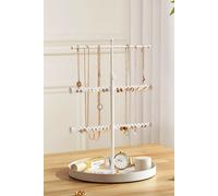 SHEONLY 3 Tier Jewelry Organizer Stand Long Necklaces Organizer Holder Tree Adjustable Height Earring Display Towers for Dresser Bathroom Vanity SHEONLY White