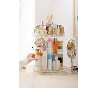 Sheonly 360° Rotating Large Capacity Makeup Organizer Adjustable Cosmetic Storage Display Case In White White