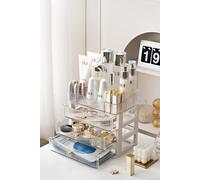 SHEONLY 4-Tier Transparent Makeup Organizer with Drawers in White SHEONLY White