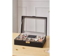 Sheonly 8-Slot Black Synthetic Leather Watch Display Box With Ring Slots Black
