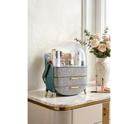 SHEONLY Countertop Portable Oval Makeup Storage Box with Transparent Cover in Green SHEONLY Green