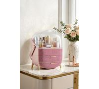 SHEONLY Countertop Portable Oval Makeup Storage Box with Transparent Cover in Pink SHEONLY Pink