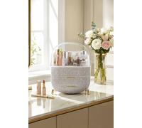 Sheonly Countertop Portable Oval Makeup Storage Box With Transparent Cover In White White