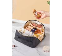 Sheonly Flat Lay Organizer Toiletry Bag Makeup Storage Bag Wash Bag With Handle And Divider For Women Girls In Black Black