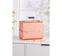 SHEONLY Gold Cosmetic Box 4 Trays with Compartments Professional Makeup Box Storage Organizer Case SHEONLY Gold