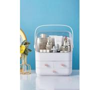 Sheonly Makeup Desktop Organizer Holder Cosmetic Storage Box With Portable Handle In White White