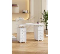 Sheonly Mobile 8-Drawer Manicure Table With Lockable Castors In White White