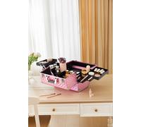 Sheonly Pink Makeup Box Professional Cosmetic Organizer Aluminum Storage Box With 6 Trays Pink