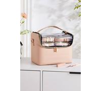 Sheonly Pink Portable Makeup Train Case With 4 Clear Bags And Adjustable Dividers Pink
