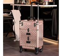 SHEONLY Professional 3-in-1 Rolling Cosmetic Cases Makeup Trolley Nail Luggage Storage Organizer in Gold SHEONLY Gold
