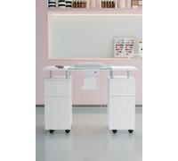 Sheonly Professional Mobile Manicure Table With Built-In Dust Collector And Drawers In White White