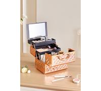 Sheonly Rose Gold Cosmetic Box 2 Trays With Mirror Professional Makeup Box Storage Organizer Gold
