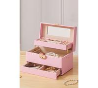 SHEONLY Women's 3 Layers Lockable Jewelry Storage Box with 2 Drawers in Pink SHEONLY Pink