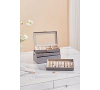 SHEONLY Women's 4-Tier PU Leather Stackable Jewellery Storage Box with Transparent Lid in Grey SHEONLY Grey