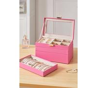 SHEONLY Women's 4-Tier PU Leather Stackable Jewellery Storage Box with Transparent Lid in Pink SHEONLY Pink