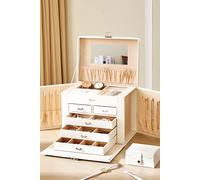 SHEONLY Women's 5 Tier Large Lockable Jewellery Storage Box with Mirror & Handle in White SHEONLY White